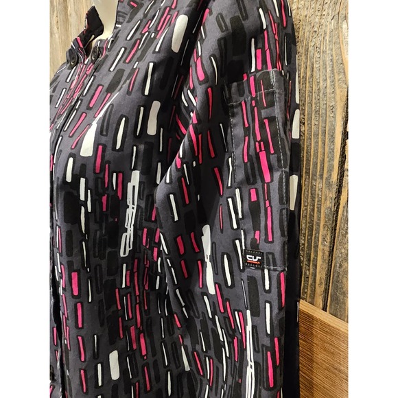 NWOT Chef uniforms women small pink black geometric chef button up - Picture 3 of 7